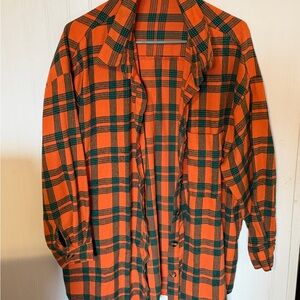 SHEIN Orange and Green Plaid Casual Shirt